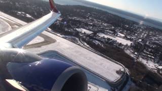 Seattle In The Snow!!!  Beautiful HD Boeing 737800 Takeoff On Southwest Airlines!!!