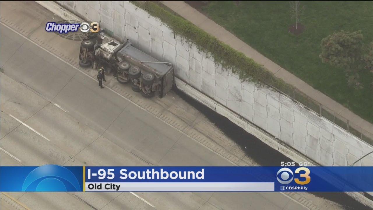 Overturned Dump Truck Causes Traffic Mess On I-95 In Philadelphia - YouTube