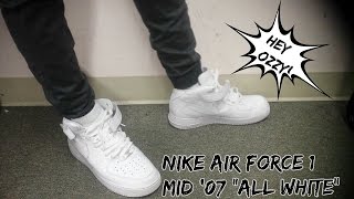 mid top all white air force ones