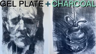 Charcoal drawing transfer fun on Gel Plate