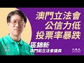 區錦新(3)： (中字) 澳門立法會投票率暴跌，DQ民主派後選民棄投票；選舉改制令民主派無處容身，預12月港選舉投票率更低；民主派雖失立法會角色，信民間力量仍可監察政府｜9月13日 | 珍言真語 梁珍