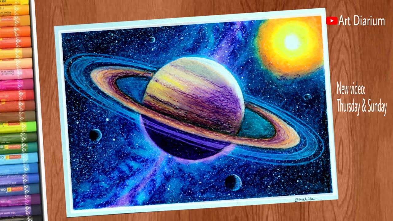 Space Art with Oil pastels | Saturn Drawing Step by step - for Beginners -  YouTube