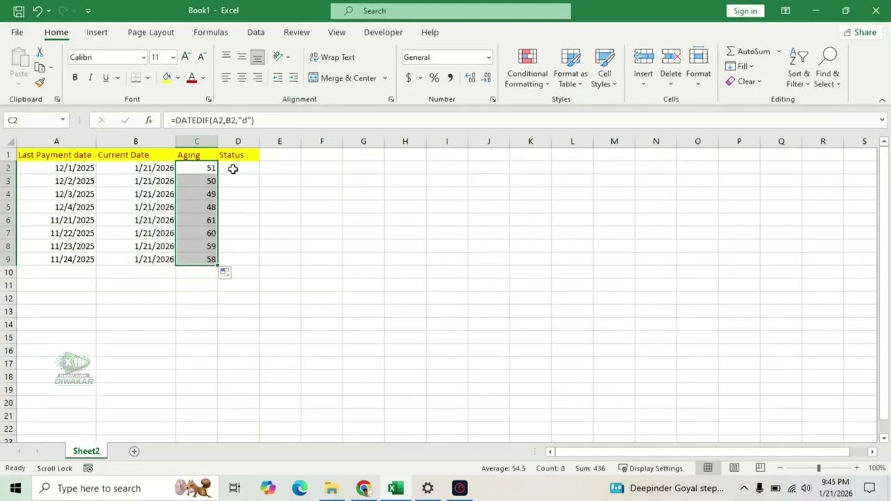 Aging in excel | Excel shortcut tips and tricks 