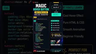 #shorts #css HTML CSS Magic Hover Button.| 1 Line Trick! #coding #programming #html #webdesign #tech