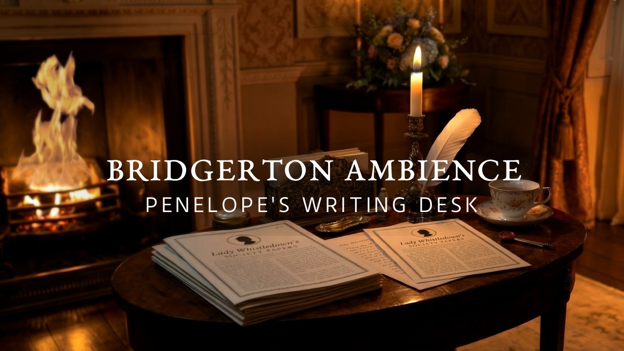 Bridgerton Ambience | Penelope's Writing Desk | Music & Fireplace ASMR