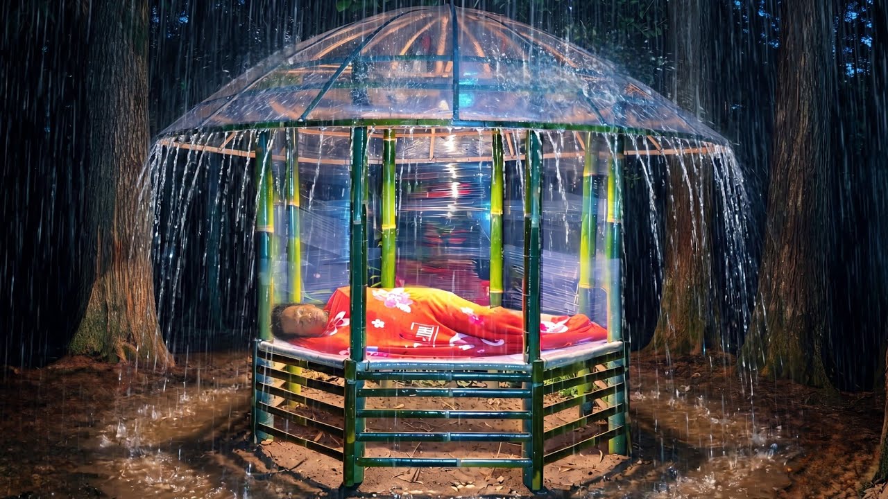 POWERFUL BUSHCRAFT! Building a Unique Shelter in the Rain