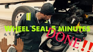 5 min mechanic promo vid @BruceMobile replacing leaky wheel seal on Freightliner Cascadia steer axle