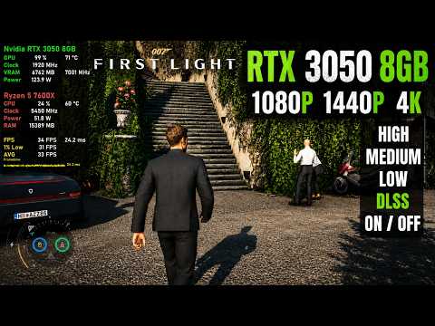 RTX 3050 8GB 007 First Light Gameplay Test | 1080P | 1440P | 4K | DLSS ON OFF Tested