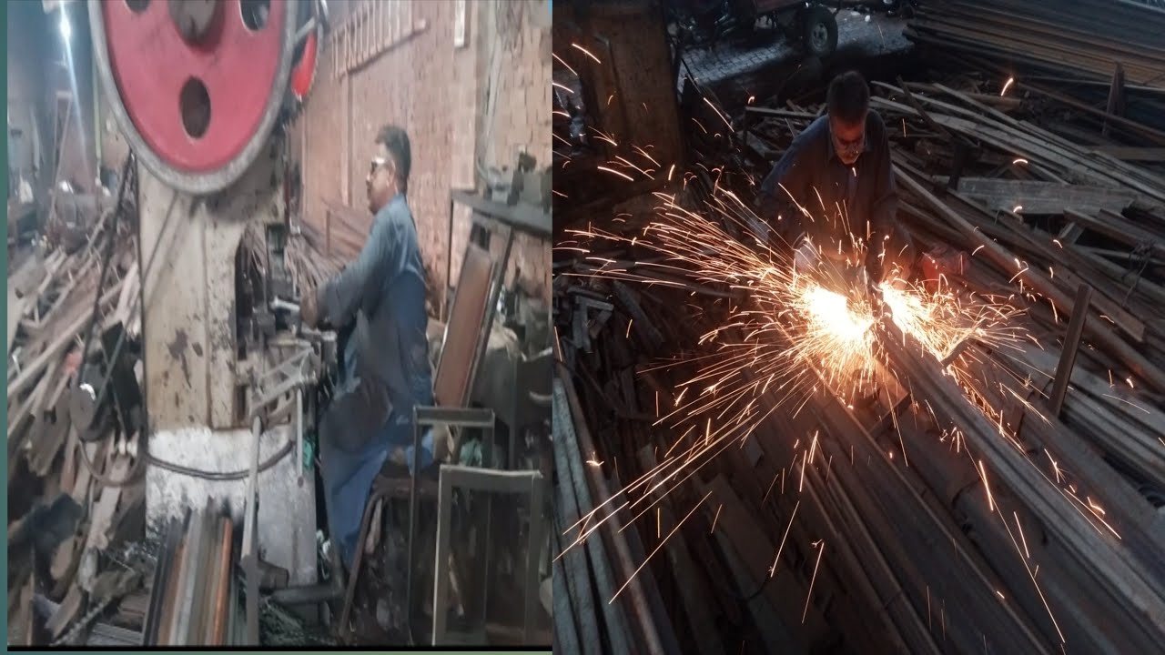 pakistan factory labour Power Press machine angle cut a video