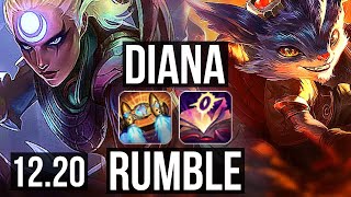 DIANA vs RUMBLE (MID) | 5/0/3, 700+ games, 1.1M mastery | KR Master | 12.20