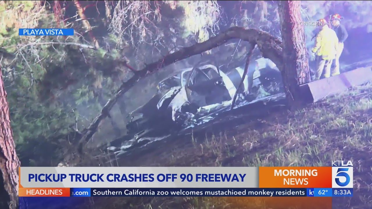 Driver missing after pickup truck bursts into flames on LA's West Side ...