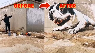 Dog 3D Drawing (개 3D 드로잉) | Amazing Street Art That Is At Another Level #Shorts