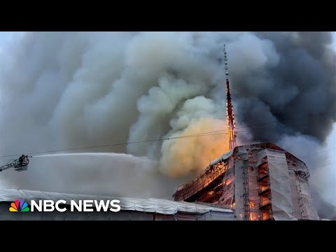 Video shows Copenhagen's historic stock exchange engulfed in flames.