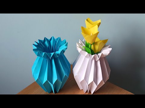 Цветы в вазе оригами