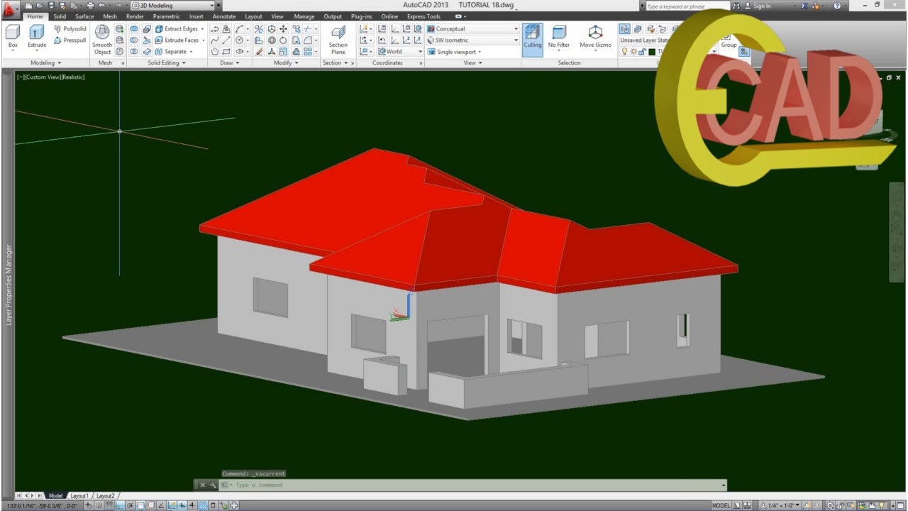 3D HOUSE MODELING IN AutoCAD YouTube
