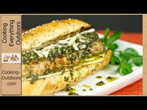 Grilled Italian Meatball Sandwich with Pesto Sauce