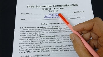 Class 9 English 3rd Unit Test 2025 Question Paper // Class 9 English 3rd unit test suggestion 2025