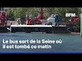 Juvisy-sur-Orge: le bus tombé dans la Seine est en train d'être sorti de l'eau par les secours