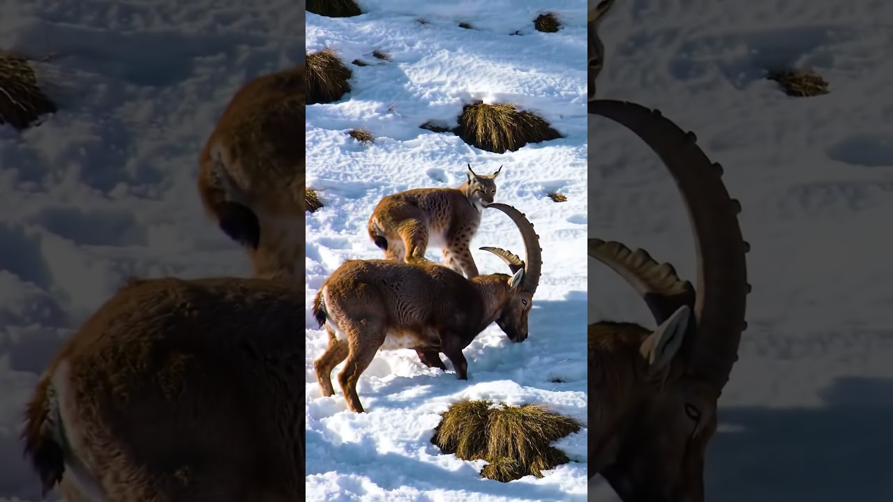 Ultra-rare footage of a Lynx and Ibex encounter! 