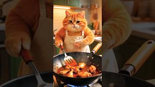 Chef Cat Cooking Chicken Wings