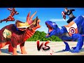 (Jurassic World Evolution🌍) Iron Man Triceratops vs Captain America Indoraptor Dinosaurs Fight