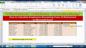 How to Calculate Employees Remaining Years of Retirement in Microsoft Excel : Excel Tips and Tricks