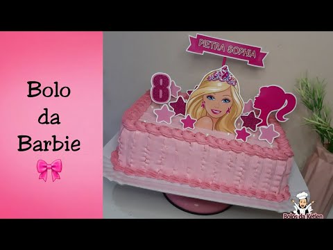 Bolo da Barbie, Retangular, Topper, Chantilly, 8anos, 35 fatias, 3kg, Prestígio