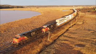 Awesome 4K View - Morning Golden Hour! Long & Fast Stack Train CN 120 w/DPU at Upper Dorchester, NB Profile