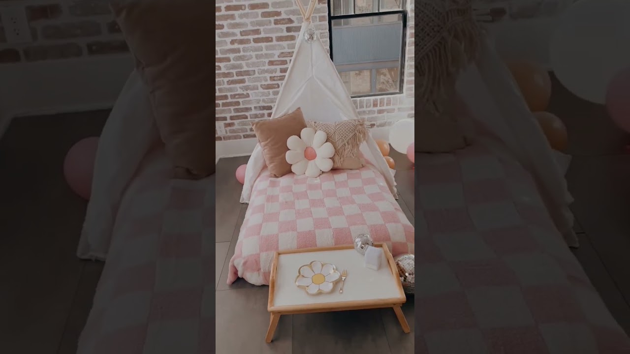 Teepee sleepover set up with a picnic for the cutest slumber party ever!