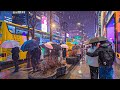 Snowfall in gangnam street during rush hour  walking in seoul city 4kr