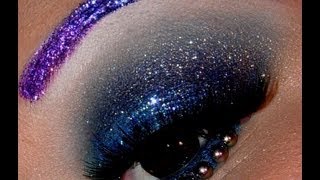 Purple Glitter Eyebrows and Glittery Smokey Blue Eyes!!!!!!