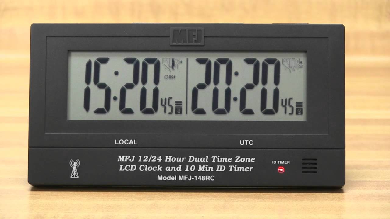 MFJ-148RC Dual Time 24/12-Hour LCD Atomic Clock w/ GMT Zone and ID Timer 