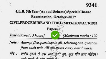 2017 Mdu LLB 5th Year Civil Procedure & Limitation Act Question Paper