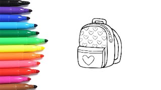 How to Draw School Bag Backpack | Easy Drawing and Coloring for Kids and Toddlers