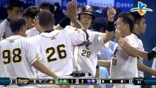 20140601-2 爆米花 合庫vs台電 五下 黃鈺程再擊出帶有一分打點安打,台電超前比分!
