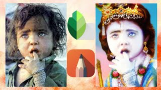 Photo Editing | Snapseed Double Exposure & Autodesk Brush Editing | Changing Poor Child to Krishna screenshot 5