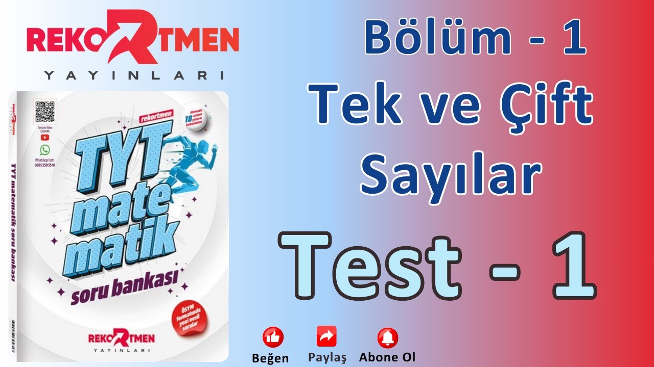 Rekortmen TYT Matematik Soru Bankası Tek ve Çift Sayılar Test 1