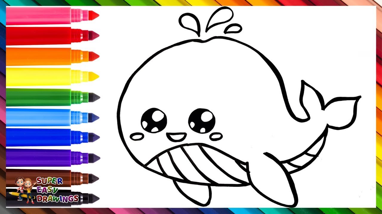 Easy How to Draw a Whale Tutorial and Whale Coloring Page