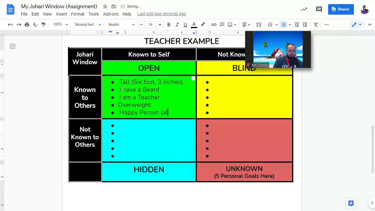 how to do johari window assignment