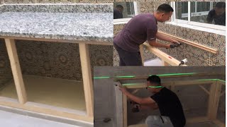 تنفيد طاولة مطبخ بالخشب و الرخام دون اسمنت how to install granite kitchen table
