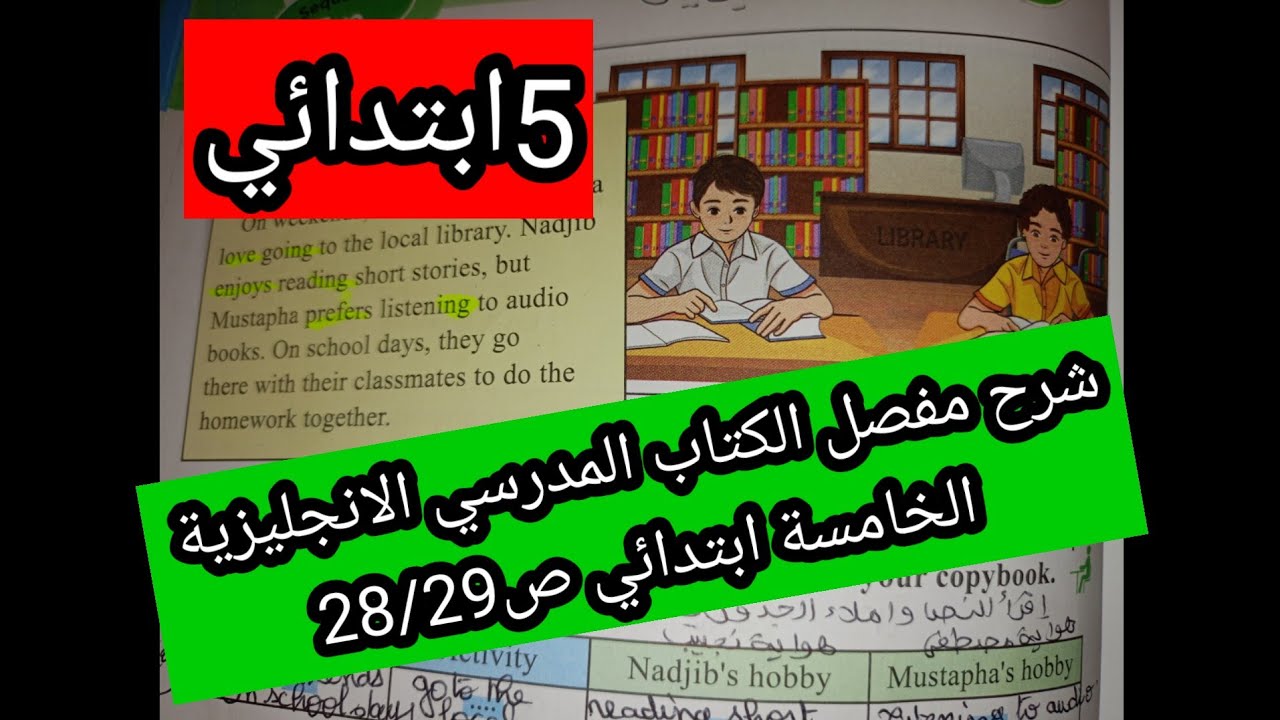 شرح مفصل الكتاب المدرسي الانجليزية الخامسة ابتدائي ص28/29
