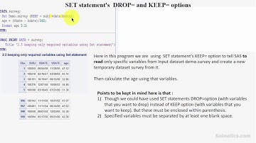 2.3 SET statements Drop and Keep options Syntax Rules