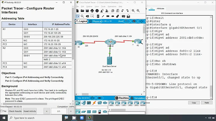 1.4.7 Packet Tracer - Configure Router Interfaces