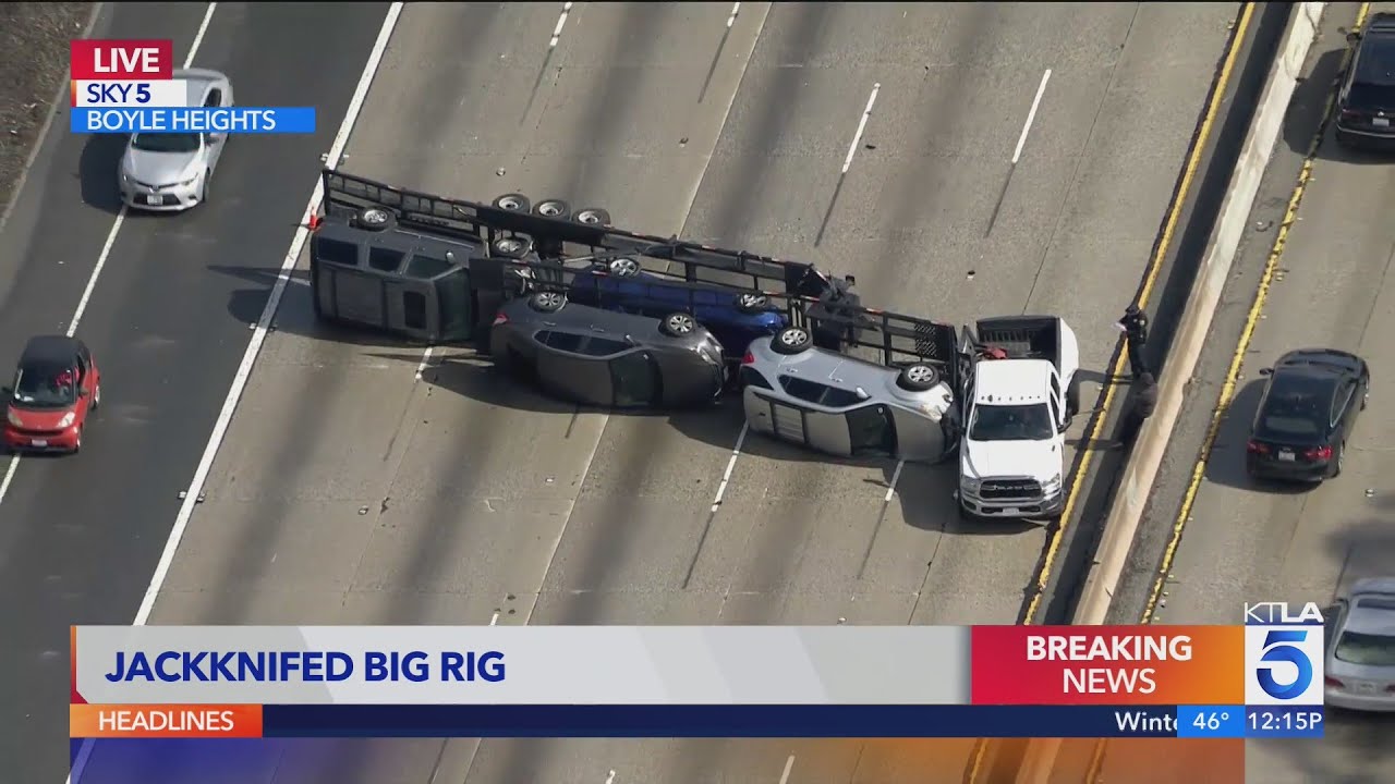 Jackknifed big rig causes major delays on 60 Freeway in Boyle Heights
