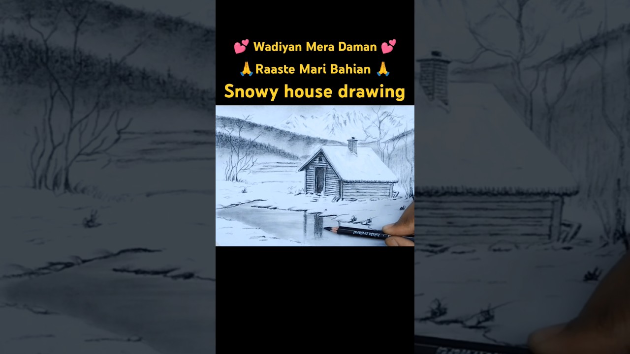 Winter house drawing | Snowy House pencil drawing | 