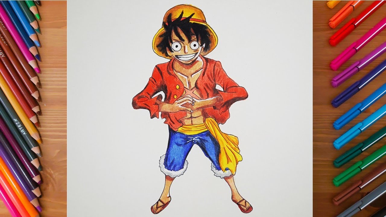 Drawing Monkey D. Luffy in One Piece anime - Colored Pencils ...
