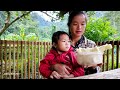 The life of mother and child is very simple with a meal of cassava.