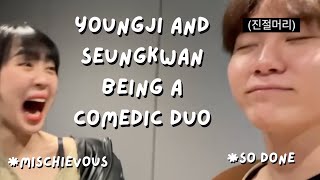 boo seungkwan and lee youngji being a comedic duo for 2 mins straight