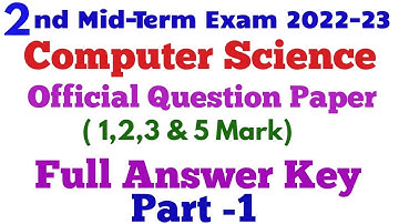 12th Std Computer Science 2nd Mid Term Exam Official Question Paper with AnswerKey #Answerkey #Tnsbo