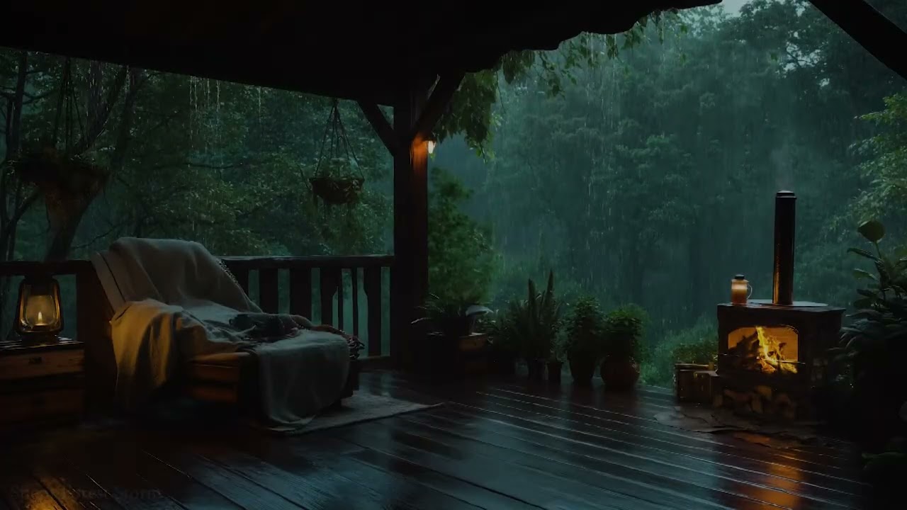Deep Forest Cabin in the Storm 🌧️🔥 Gentle Thunder, Rain & Soft Fire for Dark Sleep Ambience
